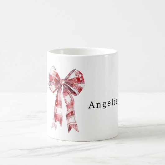 Mug Red White Plaid Stripes Bow (Centre)