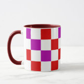 Mug Red White Purple Checkered Pattern Design  (Gauche)