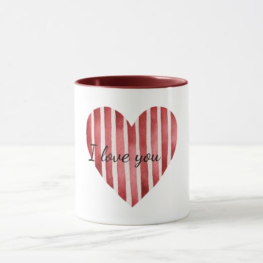 Mug Red White Stripes Heart Love (Centre)