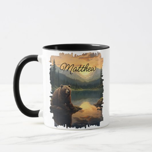 Mug Reflet du lever du soleil de l'ours grizzli (Gauche)