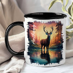 Mug Réflexion du Cerf Majestic au lac Sunset<br><div class="desc">Découvrez la beauté de la nature avec le Cerf Majestic à Sunset Lake Reflection Mug. Cette magnifique tasse est composée d'un cerf royal qui se tient au bord d'un lac serein au coucher du soleil, avec les couleurs vibrantes du ciel et la forêt paisible magnifiquement réfléchie dans l'eau. Customisé de...</div>