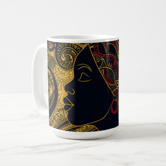 Mug Regal Elegance : Reine afro-américaine (Devant gauche)