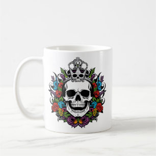 Mug Regal Skull with Crown and Colorful Roses