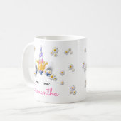 Mug Regal Unicorn Princess Crown Rhinestones & Daisies (Devant gauche)