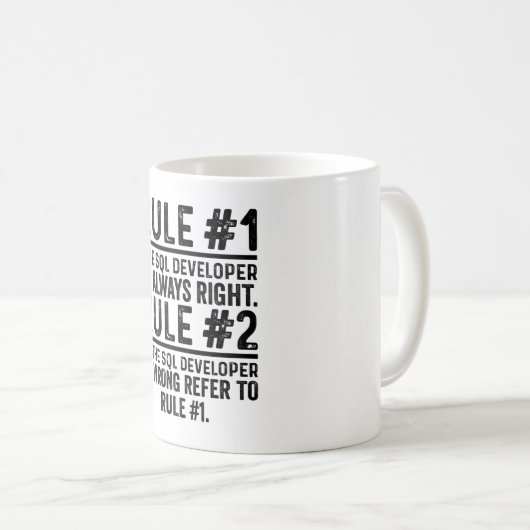 Mug Règle #1 Le développeur SQL a toujours raison (Devant droit)