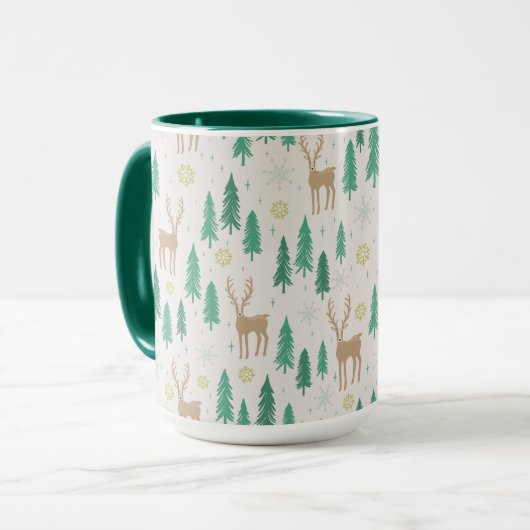 Mug Reindeer de Noël dans la forêt À feuillage persist (Devant gauche)