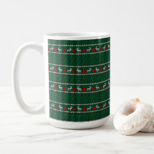 Mug Reindeer de Noël, vert et rouge motif vintage