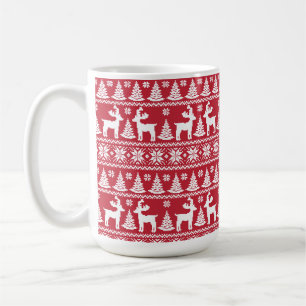 Mug Reindeer d'hiver, Motif de Noël rouge et blanc