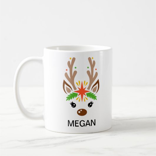 Mug Reindeer Face Custom Name Holiday (Gauche)