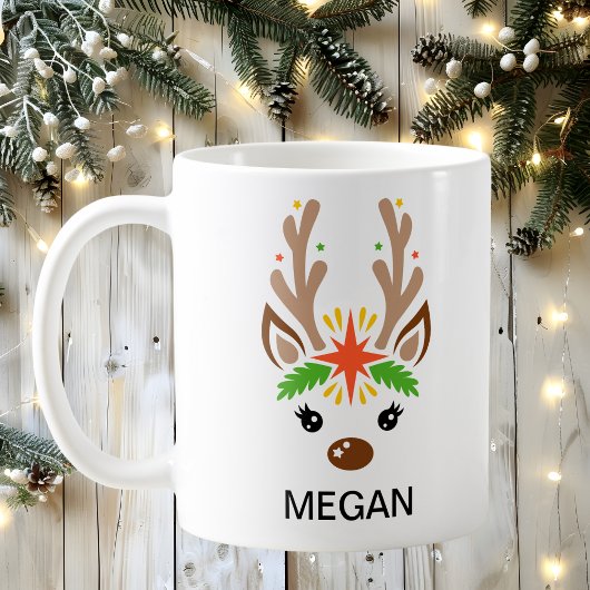 Mug Reindeer Face Custom Name Holiday