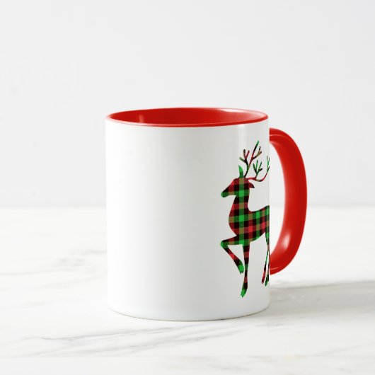 Mug Reinder Rouge et Buffle vert Plaid Noël (Devant droit)