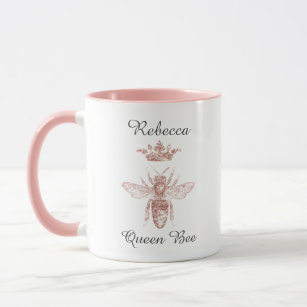 Mug Reine-abeille rose personnalisée avec couronne