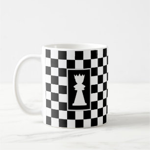 Mug Reine Blanche sur Échiquier Noir et Blanc