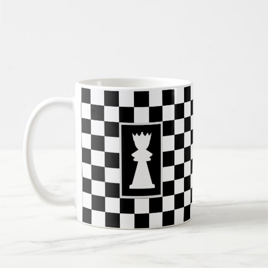 Mug Reine Blanche sur Échiquier Noir et Blanc (Gauche)