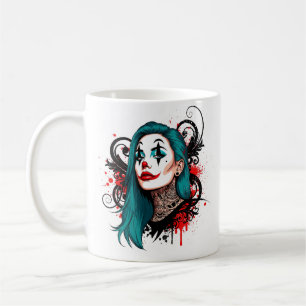 Mug Reine Clown aux Cheveux Cyan - Design Chic Étrange