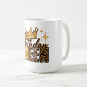 Mug Reine d'anniversaire avec léopard à couronne dorée (Devant droit)