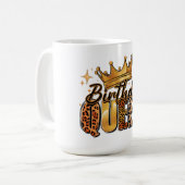 Mug Reine d'anniversaire avec léopard à couronne dorée (Devant gauche)