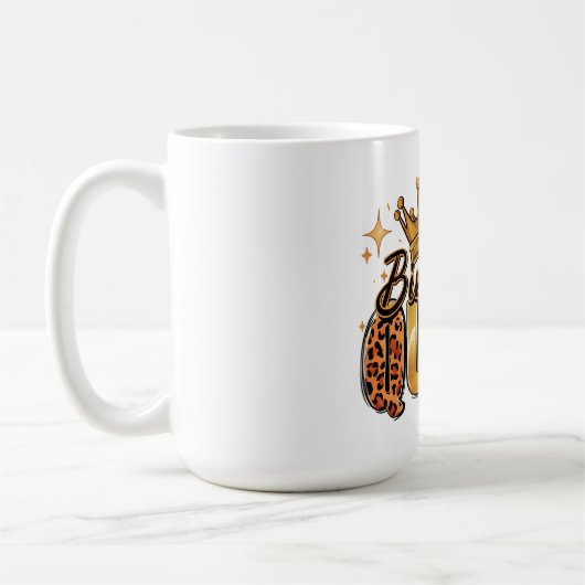 Mug Reine d'anniversaire avec léopard à couronne dorée (Gauche)