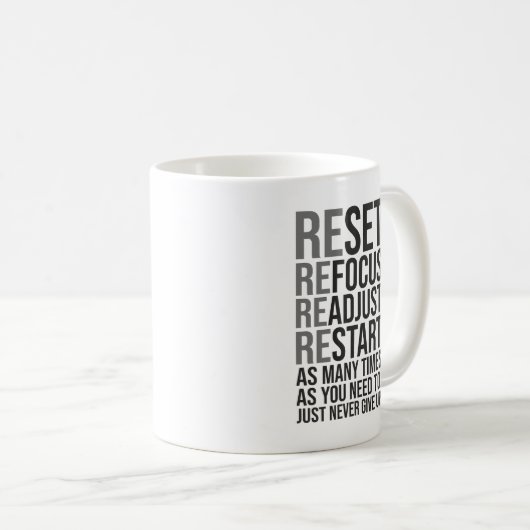 Mug Réinitialiser Réajuster - Gym, Hustle, Succès (Devant droit)