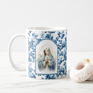 Mug Religieux Bleu Floral Béni Mère Marie