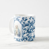 Mug Religieux Bleu Floral Béni Mère Marie (Devant gauche)