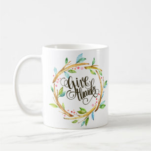 Mug Remercier La Typographie Avec Des Feuilles De Bois