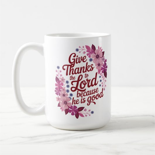 Mug Remerciez le Seigneur Fleurs pourpres Christian (Gauche)