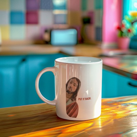 Mug Remettez-Le Drôle Jésus Sur arrière - plan Blanc