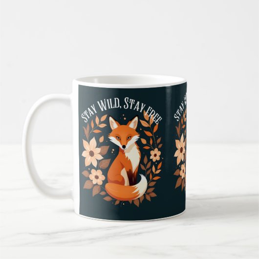 Mug Renard Boho "Restez sauvage, Restez libre" Bois fo (Gauche)
