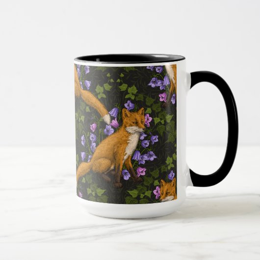 Mug Renard, fleurs et lierre, vert, orange et viole (Droite)