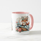 Mug Renard floral en panier avec courtepointe et fleur (Devant droit)