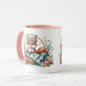 Mug Renard floral en panier avec courtepointe et fleur (Devant gauche)