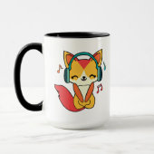 Mug Renard heureux avec écouteurs en train d'écouter d (Gauche)