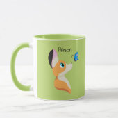 Mug Renard mignon avec Papillon caricature et nom (Gauche)