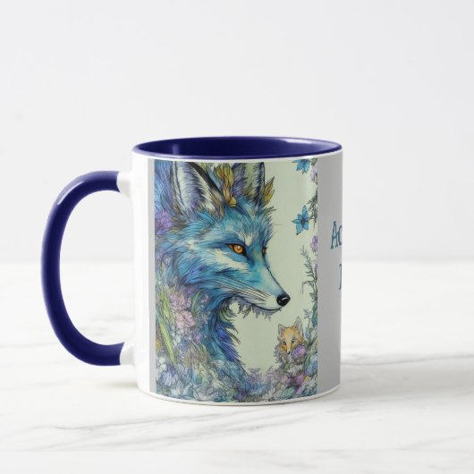 Mug Renard mythique, fleurs. Nom modifiable (Gauche)