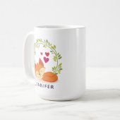 Mug Renard orange mignon, Coeurs rouges et une couronn (Devant gauche)