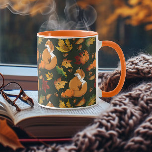 Mug Renard roux Feuilles d'automne Glands Motif vert