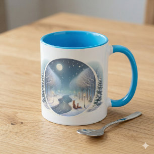 Mug Renards d'hiver au clair de lune sur la rivière en