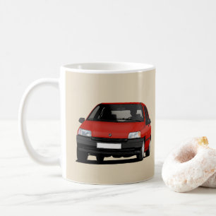 Mug Renault Clio I,  illustration rouge x 2