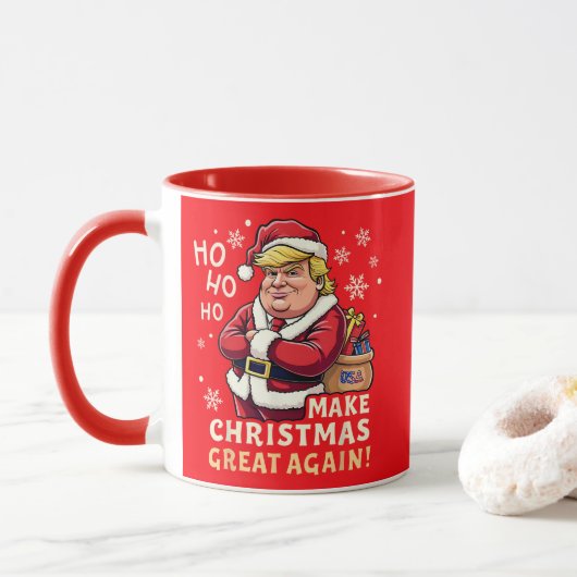 Mug Rendre Noël super | Trump Santa Claus Red (Avec donut)