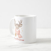 Mug Renne au texte personnalisé portant une écharpe ro (Devant gauche)