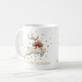 Mug Renne de Noël or et blanc (Devant gauche)
