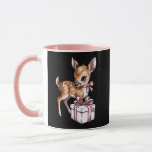 Mug Renne Rétro Vintage Rose Noël Bébé Cerf 