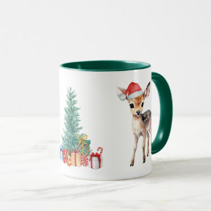 Mug Rennes vertes rouges Père Noël Joyeuse fête de Noë