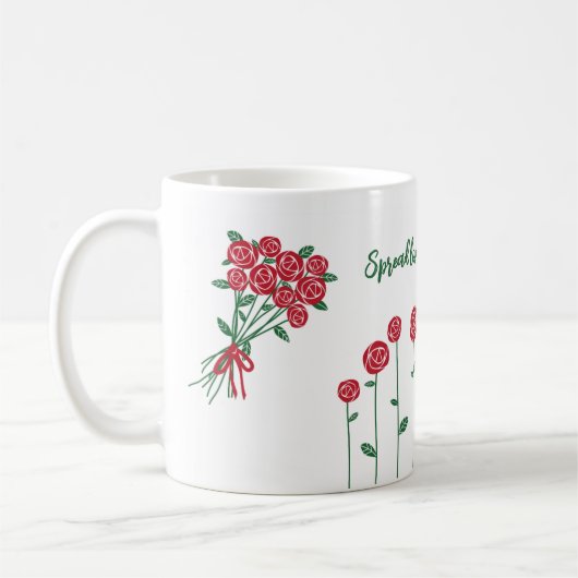 Mug Répandre l'amour, Roses rouges Customisé café Coup (Gauche)