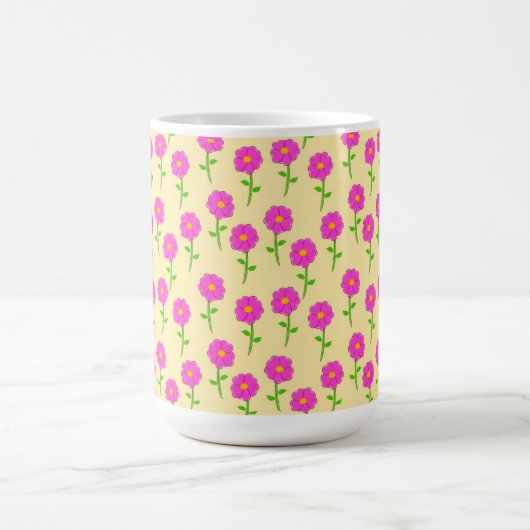 Mug Repeat Flower Pattern with Hot Pink Flowers (Centre)