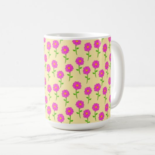 Mug Repeat Flower Pattern with Hot Pink Flowers (Devant droit)