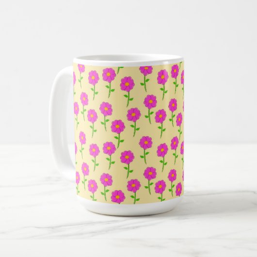 Mug Repeat Flower Pattern with Hot Pink Flowers (Devant gauche)