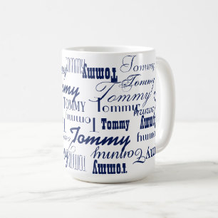 Mug Répéter le nom bleu partout en blanc