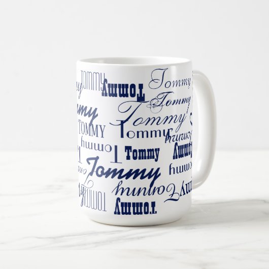 Mug Répéter le nom bleu partout en blanc (Devant droit)